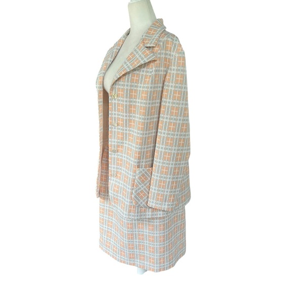 Vintage 60s 70s Peach Plaid Skirt Suit M – Mod Style - 2-Piece Coddington Set - Picture 3 of 8